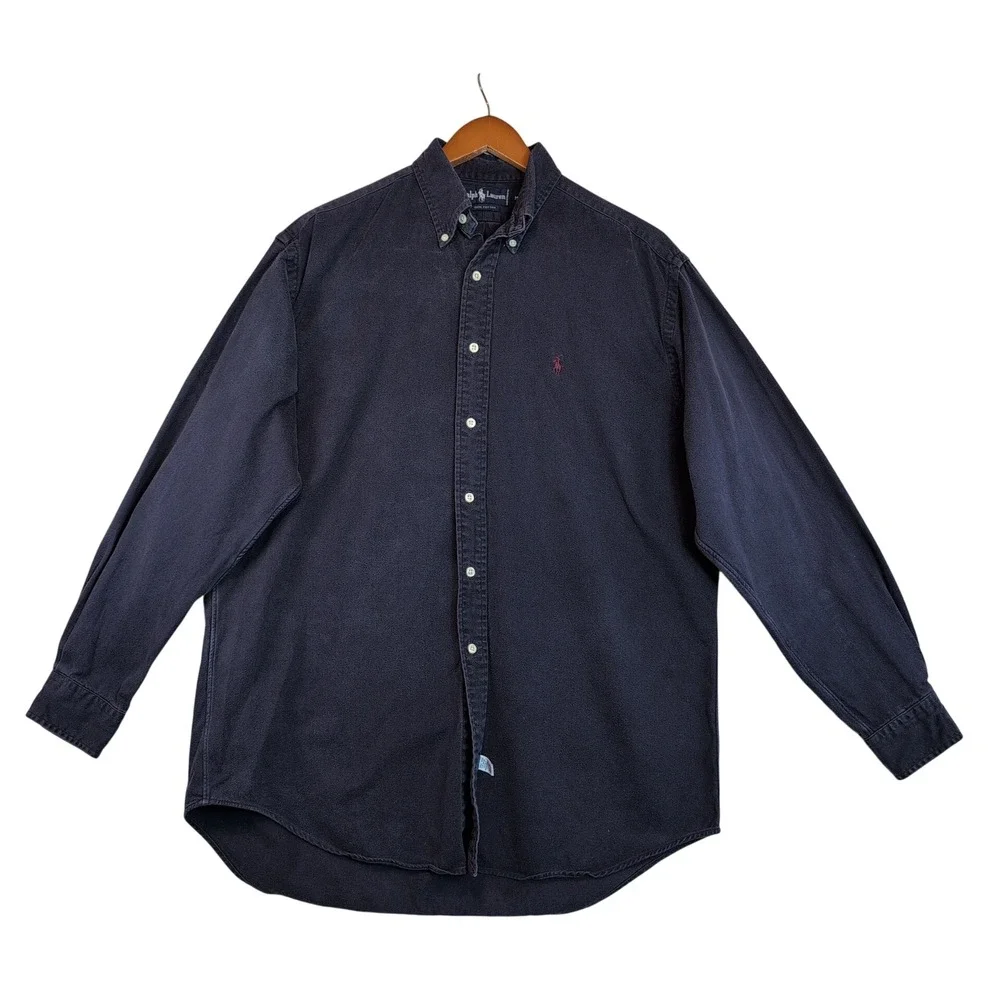Polo Ralph Lauren Mens Md Navy Blue Cotton Twill Button Down Shirt Office